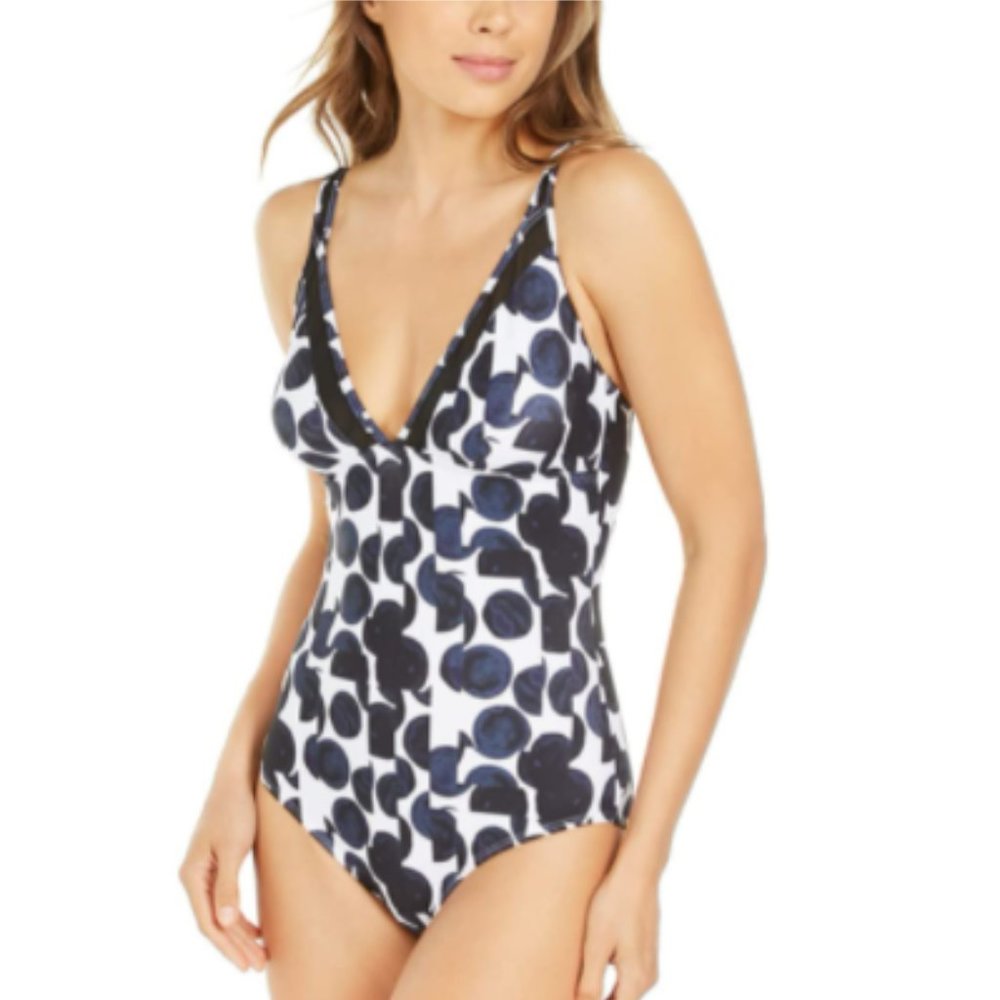 Printed Mesh-Trim One-Piece Swimsuit